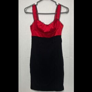 Y2K Satin Red with Lace Chic Black Mini Dress Ruching Bodycon Cocktail Hour